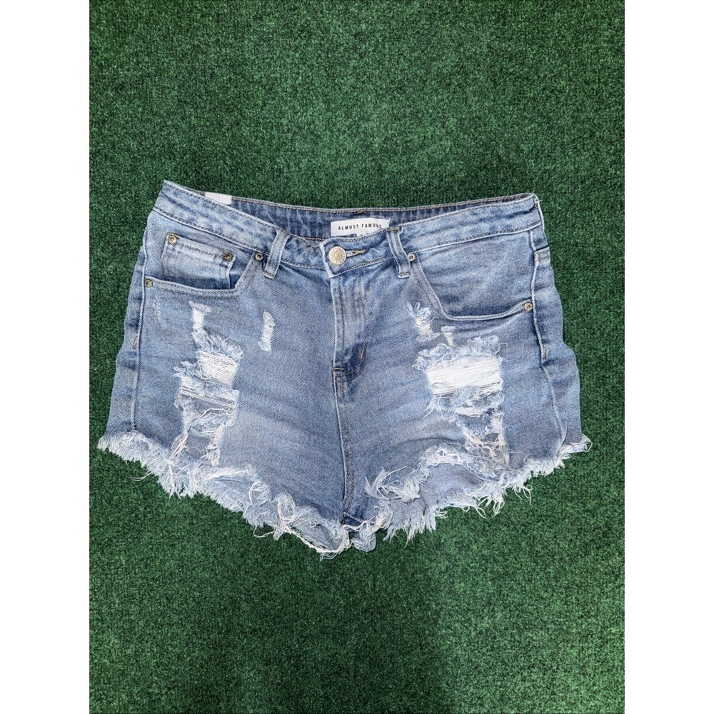 Almost Famous Women's Light Wash Denim Distressed Shorts Size 9 Z24
